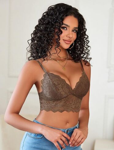 Avidlove Y2k Tops Lace Bralettes for Women Camisole Top Bra V Neck Adjustable Basic Camisoles Lingerie Brown in Kuwait
