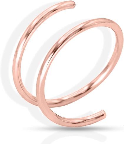 LUCKYJEWUS Double Nose Ring Hoop for Single Piercing, 14k Gold Filled or Sterling Silver Spiral Twist Nose Hoop for Women Men in Kuwait