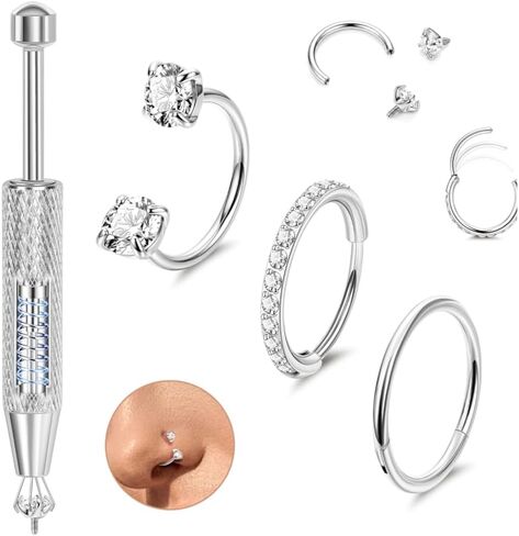 3Pcs 20G Nose Rings Hoops for Women Surgical Steel Hinged CZ Nose Hoops Clicker Nose Ring Double Gem Horseshoe Nose Rings Tragus Helix Cartilage Rook Labret Lip Piercing Jewelry 8/10mm in Saudi Arabia