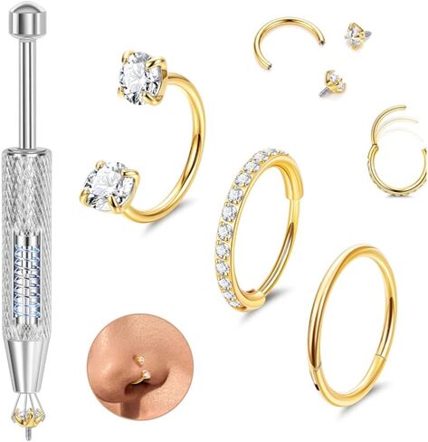3Pcs 20G Nose Rings Hoops for Women Surgical Steel Hinged CZ Nose Hoops Clicker Nose Ring Double Gem Horseshoe Nose Rings Tragus Helix Cartilage Rook Labret Lip Piercing Jewelry 8/10mm in Saudi Arabia
