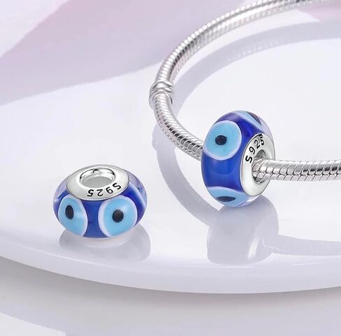Blue Evil Eye Charm for Pandora and European Style Bracelets, 925 Sterling Silver, Murano Glass Bead in Saudi Arabia