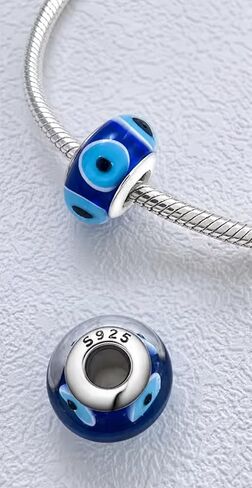 Blue Evil Eye Charm for Pandora and European Style Bracelets, 925 Sterling Silver, Murano Glass Bead in Saudi Arabia