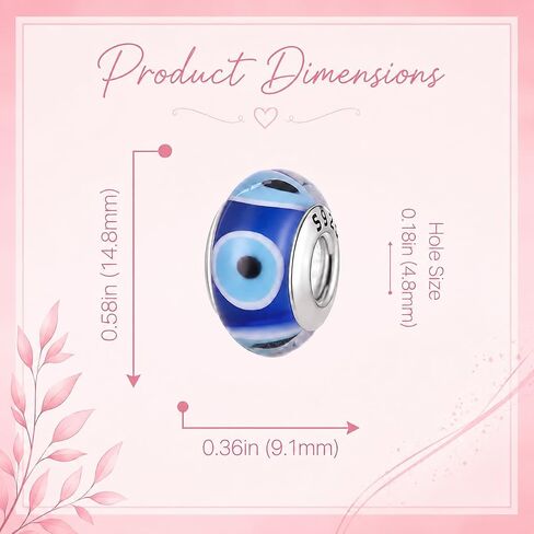 Blue Evil Eye Charm for Pandora and European Style Bracelets, 925 Sterling Silver, Murano Glass Bead in Saudi Arabia