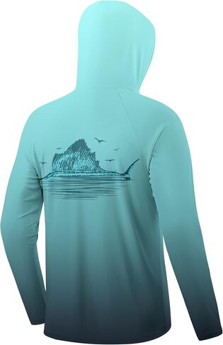 Pudolla Men's Sun Protection Hoodie Shirts UPF 50+ Long Sleeve Fishing Swim Shirt Lightweight Quick Dry Rash Guard in Kuwait