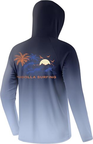Pudolla Men's Sun Protection Hoodie Shirts UPF 50+ Long Sleeve Fishing Swim Shirt Lightweight Quick Dry Rash Guard in Kuwait