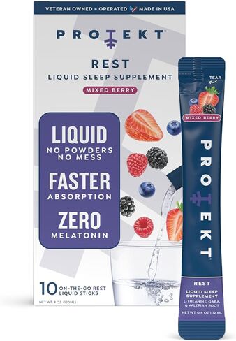 PROTEKT GABA L Theanine Supplement | Melatonin-Free Sleep Aid for Adults | Valerian Root for Night Support & Restful Sleep | GABA Calm Liquid Drink Mix for Adults | Mixed Berry, Pack of 10 in Saudi Arabia