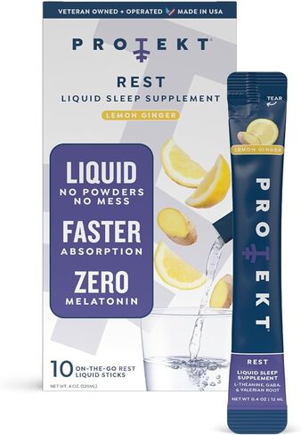 PROTEKT GABA L Theanine Supplement | Melatonin-Free Sleep Aid for Adults | Valerian Root for Night Support & Restful Sleep | GABA Calm Liquid Drink Mix for Adults | Mixed Berry, Pack of 10 in Saudi Arabia