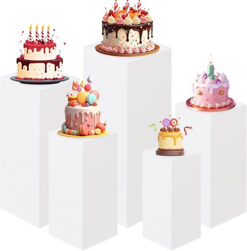 HAISIWLKJ White Premium Square Pedestal Stands, Set of 5 Reusable Metal Square Plinths Dessert Table Cube Display Pillars for Birthday Wedding Bridal Baby Shower Party Decorations in Saudi Arabia