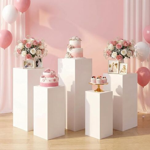 HAISIWLKJ White Premium Square Pedestal Stands, Set of 5 Reusable Metal Square Plinths Dessert Table Cube Display Pillars for Birthday Wedding Bridal Baby Shower Party Decorations in Saudi Arabia