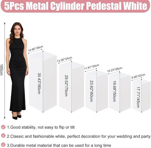 HAISIWLKJ White Premium Square Pedestal Stands, Set of 5 Reusable Metal Square Plinths Dessert Table Cube Display Pillars for Birthday Wedding Bridal Baby Shower Party Decorations in Saudi Arabia