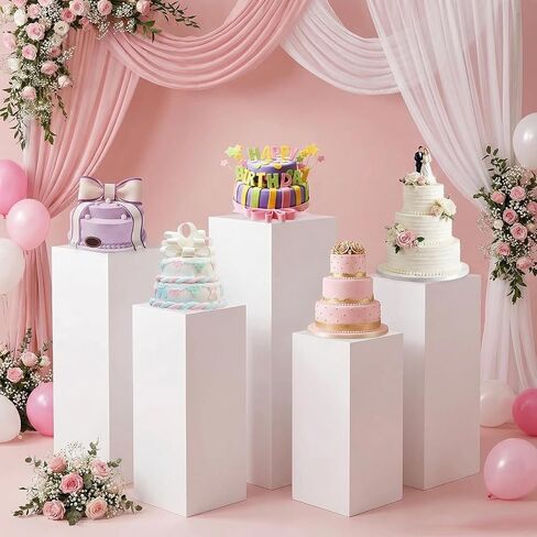 HAISIWLKJ White Premium Square Pedestal Stands, Set of 5 Reusable Metal Square Plinths Dessert Table Cube Display Pillars for Birthday Wedding Bridal Baby Shower Party Decorations in Saudi Arabia