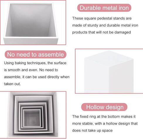 HAISIWLKJ White Premium Square Pedestal Stands, Set of 5 Reusable Metal Square Plinths Dessert Table Cube Display Pillars for Birthday Wedding Bridal Baby Shower Party Decorations in Saudi Arabia