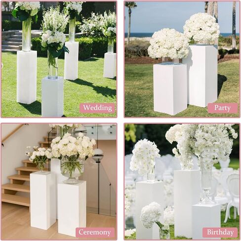 HAISIWLKJ White Premium Square Pedestal Stands, Set of 5 Reusable Metal Square Plinths Dessert Table Cube Display Pillars for Birthday Wedding Bridal Baby Shower Party Decorations in Saudi Arabia