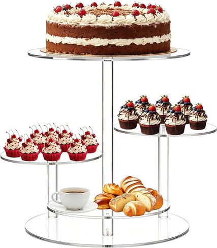 Cupcake Stand, 4 Tier Acrylic Cake Stand, Round Cake & Cupcake Combo for 8-12 Inch Cakes, Clear Tiered Cupcake Tower for 50 Cupcakes, Display Stand for Dessert Table Wedding Birthday Party in Saudi Arabia
