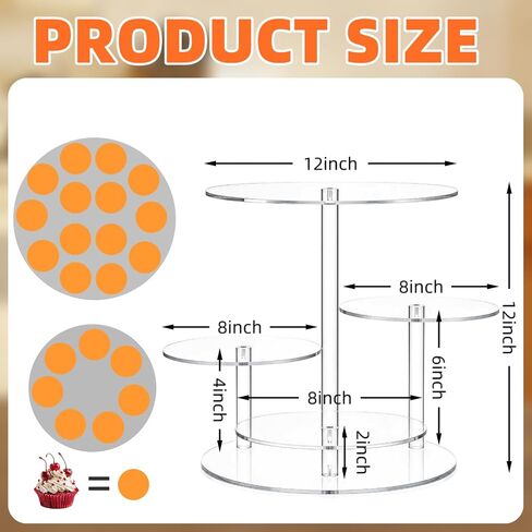 Cupcake Stand, 4 Tier Acrylic Cake Stand, Round Cake & Cupcake Combo for 8-12 Inch Cakes, Clear Tiered Cupcake Tower for 50 Cupcakes, Display Stand for Dessert Table Wedding Birthday Party in Saudi Arabia