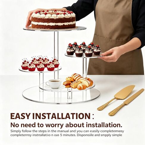 Cupcake Stand, 4 Tier Acrylic Cake Stand, Round Cake & Cupcake Combo for 8-12 Inch Cakes, Clear Tiered Cupcake Tower for 50 Cupcakes, Display Stand for Dessert Table Wedding Birthday Party in Saudi Arabia