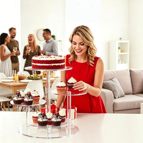 Cupcake Stand, 4 Tier Acrylic Cake Stand, Round Cake & Cupcake Combo for 8-12 Inch Cakes, Clear Tiered Cupcake Tower for 50 Cupcakes, Display Stand for Dessert Table Wedding Birthday Party in Saudi Arabia