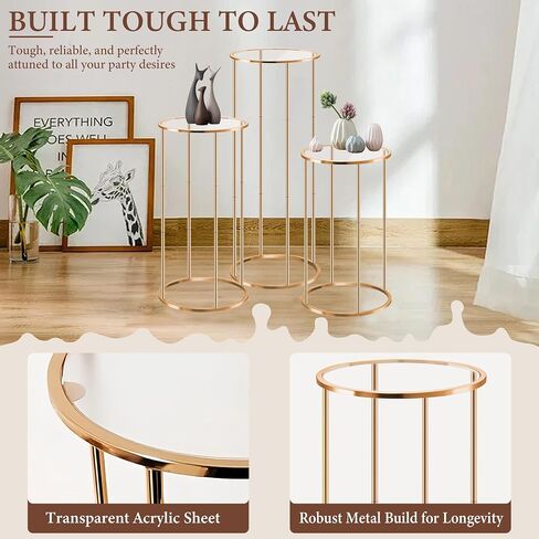 3PCS Cylinder Stands for party, Elegant Rose Gold Metal Round Stand | Display Stand Tables Cake Stand for Vases Party Weddings Birthday Backdrop Decorations in Saudi Arabia