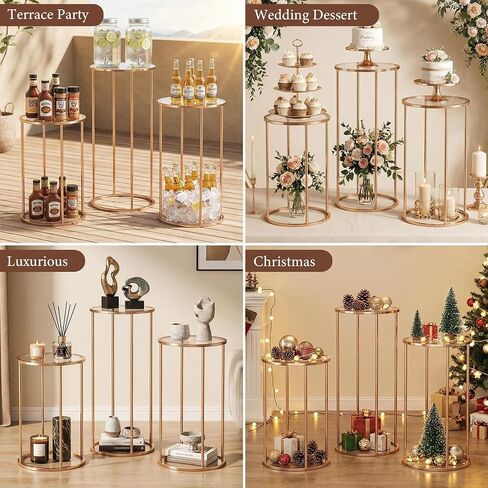 3PCS Cylinder Stands for party, Elegant Rose Gold Metal Round Stand | Display Stand Tables Cake Stand for Vases Party Weddings Birthday Backdrop Decorations in Saudi Arabia