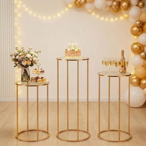 3PCS Cylinder Stands for party, Elegant Rose Gold Metal Round Stand | Display Stand Tables Cake Stand for Vases Party Weddings Birthday Backdrop Decorations in Saudi Arabia