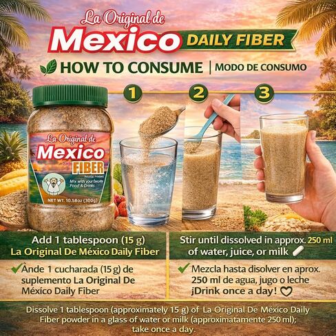 La Original de Mexico Daily Fiber Powder 300g (10.58 oz) – Natural Plant-Based – Easy Mix Fiber for Drinks, Smoothies & Food – Non-GMO & Additive Free in Kuwait