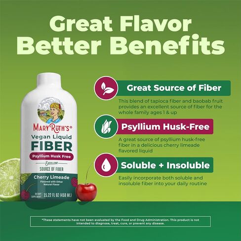 MARYRUTH'S Liquid Fiber for Ages 1+ | Up to 7g FiberSMART Tapioca Fiber Excellent Source | Baobab Fruit | Psyllium Husk Free | Vegan | Gluten Free | No Added Sugar | 15.22 oz in Saudi Arabia