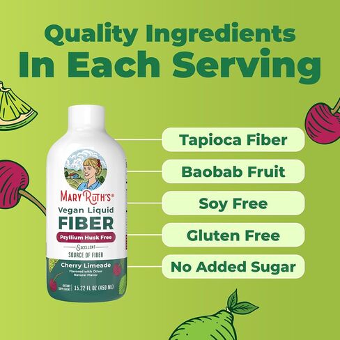 MARYRUTH'S Liquid Fiber for Ages 1+ | Up to 7g FiberSMART Tapioca Fiber Excellent Source | Baobab Fruit | Psyllium Husk Free | Vegan | Gluten Free | No Added Sugar | 15.22 oz in Saudi Arabia