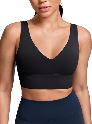 HeyNuts Womens V Neck Sports Bra, Wireless U Back Low Impact Yoga Tops Padded with Built in Bras A-C Cups in Kuwait