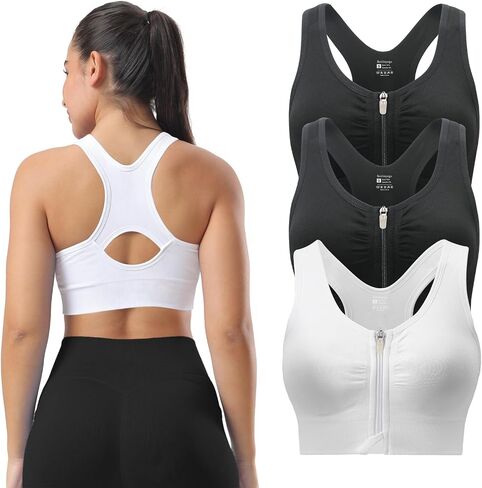 Zip Front Sports Bras Wireless Padded Racerback Medium Support for Workout Yoga Gym Running in Saudi Arabia