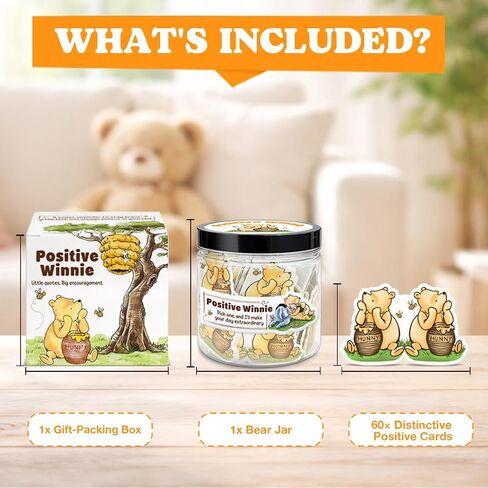 Positive Winnie the Pooh Jar Gifts, 60 Daily Winnie Affirmation Cards Jar for Teens Women, Pooh Emotional Support Cards, Cute Inspirational Gifts for Friends Sister Daughter Trendy Stuff in Saudi Arabia