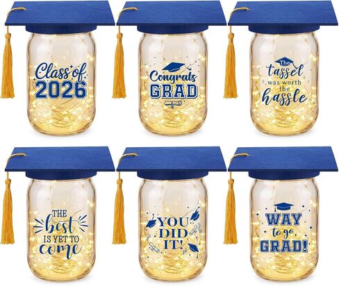 Suclain 6 Set Graduation Table Decorations Glass Mason Money Jars Gifts Class of 2026 Table Centerpieces with Felt Cap Raffia & Sticker for College High School Congrats Grad Parties(Black,Gold Tassel) in Kuwait