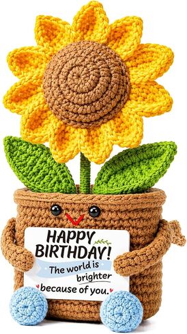 Xinezaa Mini Sunflower Birthday Gifts for Women Men, Happy Birthday Flowers | Birthday Gifts for Coworker Friend Sister Bestie, Cute Small Handmade Crochet Sunflower, Years Old Birthday Party Decorations in Saudi Arabia