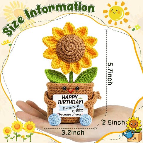 Xinezaa Mini Sunflower Birthday Gifts for Women Men, Happy Birthday Flowers | Birthday Gifts for Coworker Friend Sister Bestie, Cute Small Handmade Crochet Sunflower, Years Old Birthday Party Decorations in Saudi Arabia