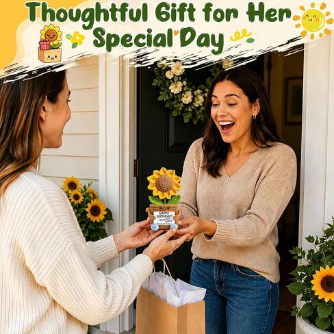 Xinezaa Mini Sunflower Birthday Gifts for Women Men, Happy Birthday Flowers | Birthday Gifts for Coworker Friend Sister Bestie, Cute Small Handmade Crochet Sunflower, Years Old Birthday Party Decorations in Saudi Arabia