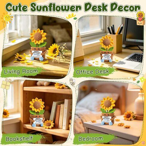 Xinezaa Mini Sunflower Birthday Gifts for Women Men, Happy Birthday Flowers | Birthday Gifts for Coworker Friend Sister Bestie, Cute Small Handmade Crochet Sunflower, Years Old Birthday Party Decorations in Saudi Arabia