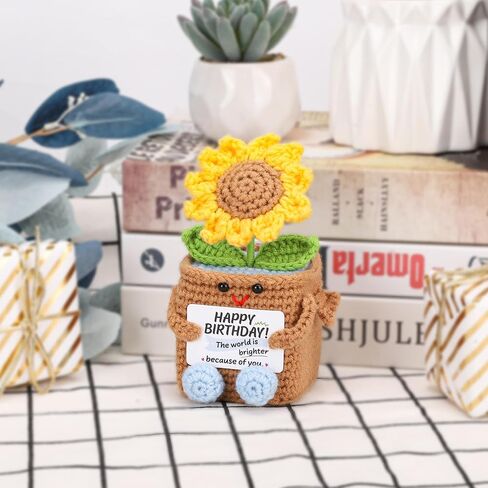 Xinezaa Mini Sunflower Birthday Gifts for Women Men, Happy Birthday Flowers | Birthday Gifts for Coworker Friend Sister Bestie, Cute Small Handmade Crochet Sunflower, Years Old Birthday Party Decorations in Saudi Arabia