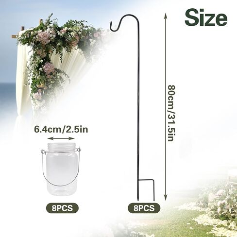 8 Sets Wedding Aisle Decoration Including 8 Pcs 15 oz Plastic Mason Jars with Handle and 8 Pcs 32'' High Shepherds Hooks for Outdoor Wedding Ceremony Decoration (Flowers Not Included) in Kuwait