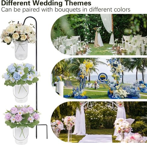 8 Sets Wedding Aisle Decoration Including 8 Pcs 15 oz Plastic Mason Jars with Handle and 8 Pcs 32'' High Shepherds Hooks for Outdoor Wedding Ceremony Decoration (Flowers Not Included) in Kuwait