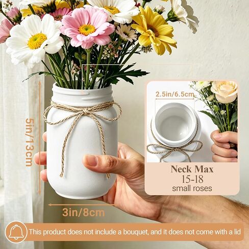 6Pcs White Mason Jar Glass Flower Vases with Twine, Farmhouse Rustic Decorative Vases for Wedding Centerpieces, Table Decor & Home Decoration, Multi-Purpose Vase in Saudi Arabia