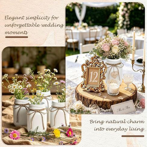 6Pcs White Mason Jar Glass Flower Vases with Twine, Farmhouse Rustic Decorative Vases for Wedding Centerpieces, Table Decor & Home Decoration, Multi-Purpose Vase in Saudi Arabia