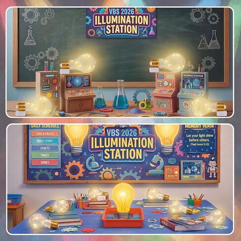 Lewtemi 12 Sets VBS 2026 Light Bulb Party Favor 2026 Plastic Light Bulb with Strings of Lights Centerpieces Decorations Theme Supplies for VBS Sunday School Gifts in Kuwait