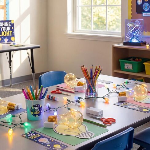 Lewtemi 12 Sets VBS 2026 Light Bulb Party Favor 2026 Plastic Light Bulb with Strings of Lights Centerpieces Decorations Theme Supplies for VBS Sunday School Gifts in Kuwait