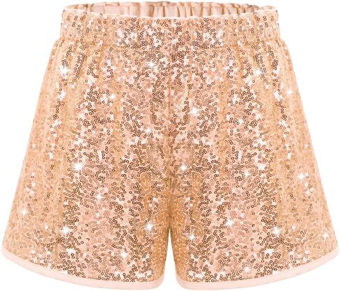 WELAKEN Sparkly Sequin Shorts for Girls Kids High Waist Elastic Party Dance Shorts in Kuwait