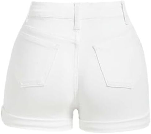 Nivne Tco Teen Girls High Waist Denim Shorts - Rolled Hem White Ripped Distressed Button & Zipper Fly Jean Shorts, 5 Pockets in Saudi Arabia