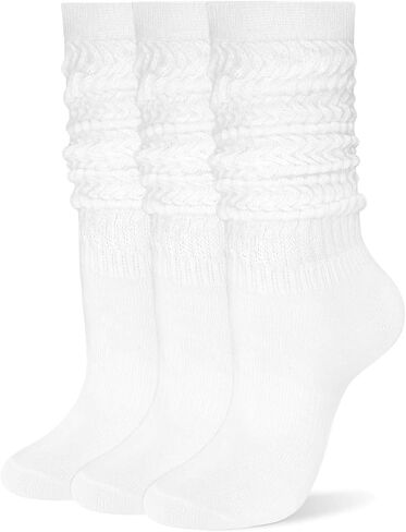 Rehelu Womens Scrunch Long Socks Retro Cute Cotton Slouchy Boot Socks Lightweight High Tube Slouch Sock for Women 3 Pairs in Saudi Arabia