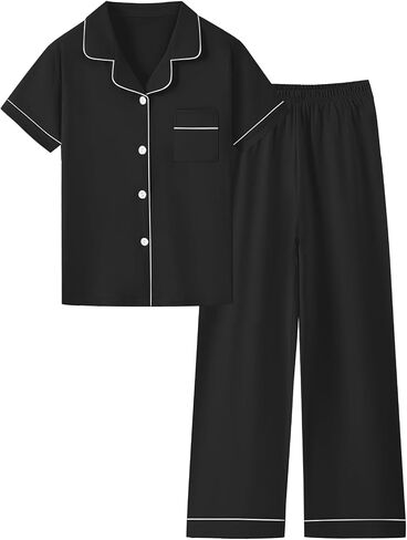 Schbbbta Girls Cotton Pajamas 2 Pcs Stretch PJS Set Button-Down Sleepwear Soft Loungewear, 5-14 Years in Kuwait