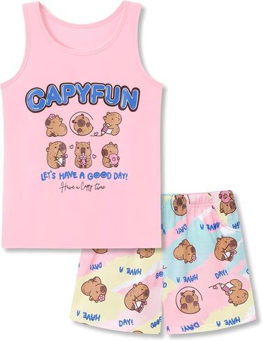 Topgal Summer Pajamas for Little/Big Girls - Tie Dye Kids' Tank Top & Shorts 2-Piece Sleepwear Set Size 6-18 in Saudi Arabia