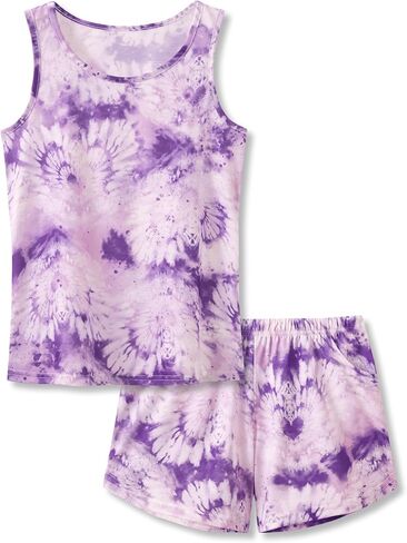Topgal Summer Pajamas for Little/Big Girls - Tie Dye Kids' Tank Top & Shorts 2-Piece Sleepwear Set Size 6-18 in Saudi Arabia