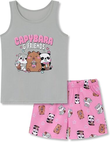 Topgal Summer Pajamas for Little/Big Girls - Tie Dye Kids' Tank Top & Shorts 2-Piece Sleepwear Set Size 6-18 in Saudi Arabia