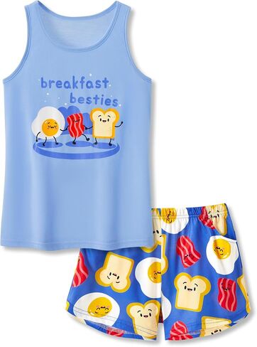 Topgal Summer Pajamas for Little/Big Girls - Tie Dye Kids' Tank Top & Shorts 2-Piece Sleepwear Set Size 6-18 in Saudi Arabia